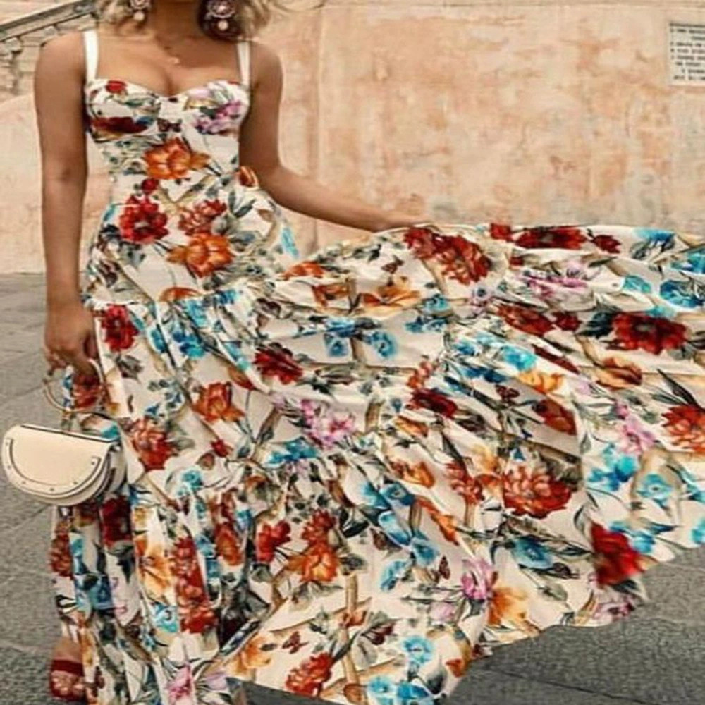 ZARA Summer Sexy Sleeveless Spaghetti Strap Maxi Printed Dress